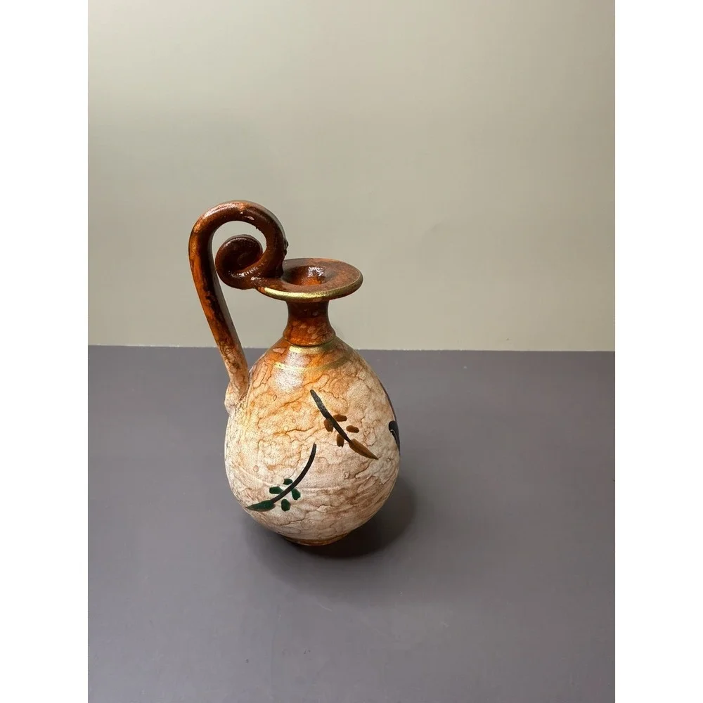 Three Orange Miniature hand painted Ancient Greek Vases measuring 3 1/2 -4